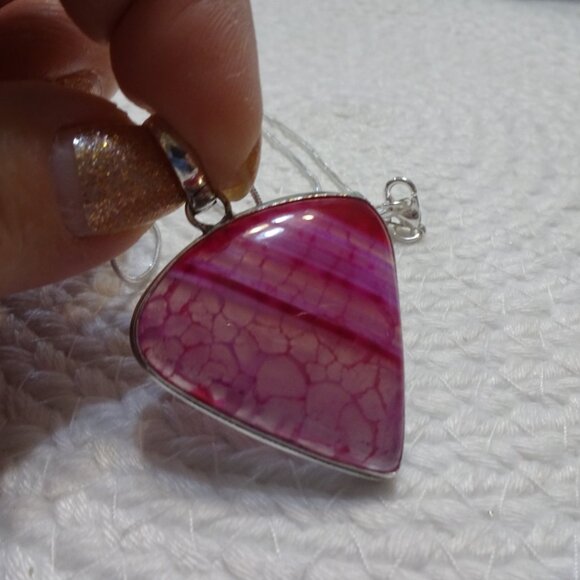 Gorgeous PINK SOLAR AGATE Handmade Sterling 925 Pendant/Chain #970C - Picture 3 of 3